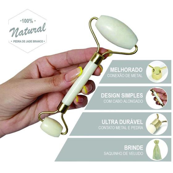 Imagem de Rolo Massageador Pedra Natural Jade Branca - Wapshop