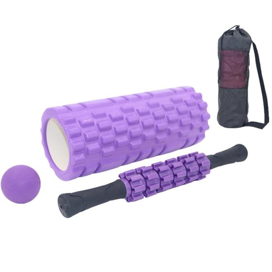 Imagem de Rolo massagem liberação miofascial 5x1 foam roller com bastão massagem e bola lacrosse e mini band com bolsa pra carregar