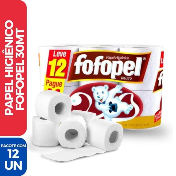 Imagem de Rolo Papel Higiênico 30MTS Fofopel Folha Dupla - 12 Unidades - SUZANO