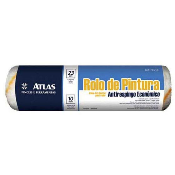 Imagem de Rolo Para Pintura Antirespingo Econômico Atlas Lã Sintética Poliéster 23 Cm - 773/10