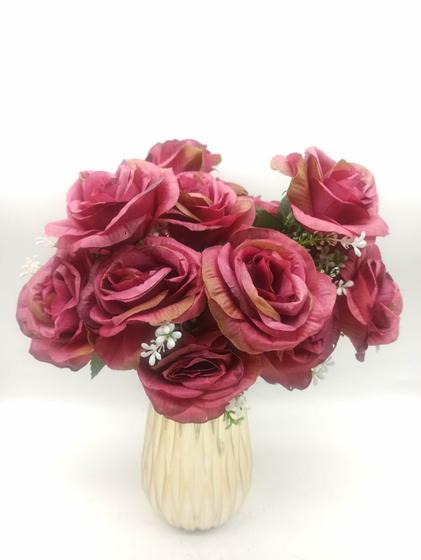 Rosa Artificial Buque Com 6 Flor Marsala Creme Azul Salmão Laranja Roxo ...