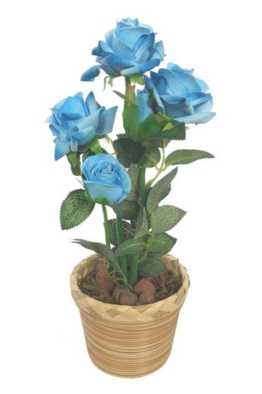 Rosa Azul Arranjo Flor Artificial Com Vaso Redondo Bege Com Listras -  FLORDECORAR - Plantas Artificiais - Magazine Luiza