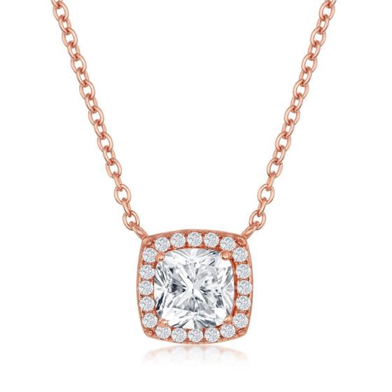 Imagem de Rosa de prata esterlina GP Princess-Cut com colar de borda CZ