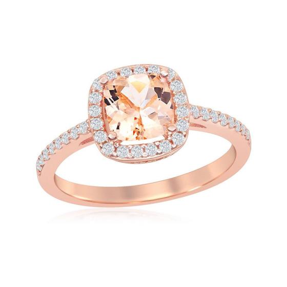 Imagem de Rosa de prata esterlina GP Square Morganite CZ Ring, Tamanho 9