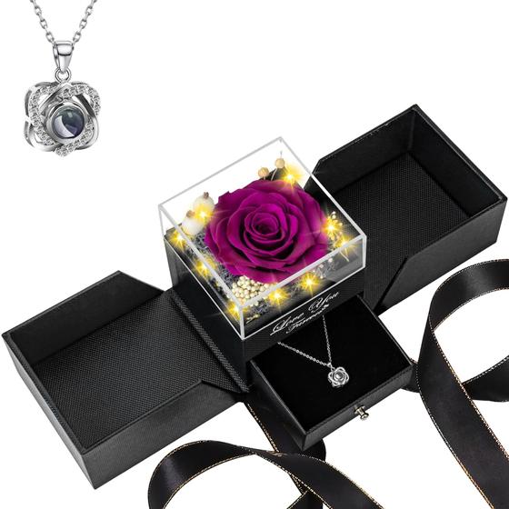 Imagem de Rosa Preservada Eterna - Rosa e Roxa com Colar