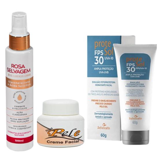 Imagem de Rosa Selvagem Ácido + Creme Facial Nova Pele + Filtro Solar ProteSol    