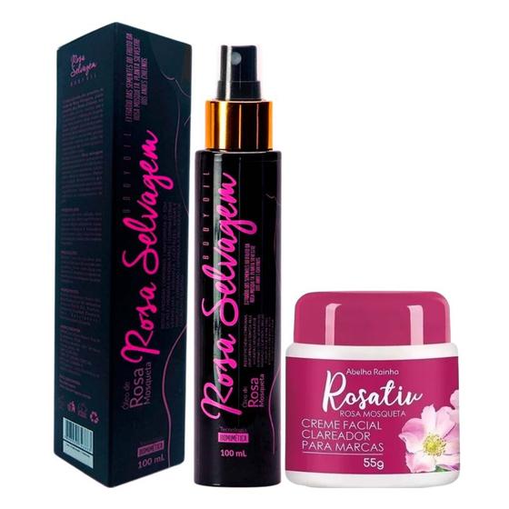 Imagem de Rosa Selvagem Contra Manchas e Estrias + Creme Facial Clareador De Marcas Rosa Mosqueta Rosativ