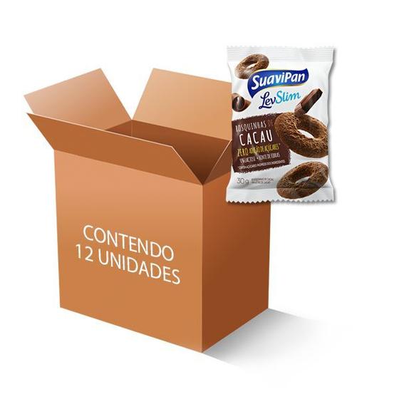 Imagem de Rosquinhas de Cacau Zero Açúcar, Zero Lactose Suavipan contendo 12 pacotes de 30g cada