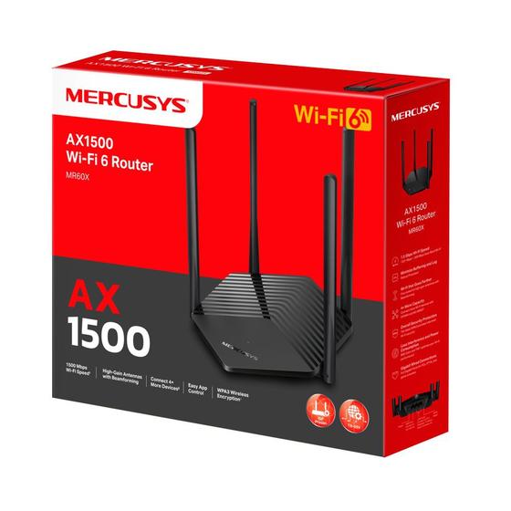 Roteador Mercusys MR60X WI-FI 6 AX1500 Wireless Dual Band Gigabit 4 Antenas Menor preço em Roteador Mercusys MR60X WI-FI 6 AX1500 Wireless Dual Band Gigabit 4 Antenas