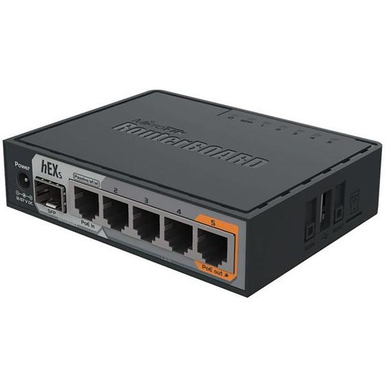 Imagem de Roteador Mikrotik Routerboard Hex s RB760IGS com 5 Portas Ethernet de 10/100/1000 MBPS - Preto