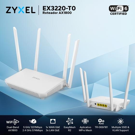 Roteador Wireless 1800Mbps WIFI 6 EX3220-T0 Zyxel Menor preço em Roteador Wireless 1800Mbps WIFI 6 EX3220-T0 Zyxel