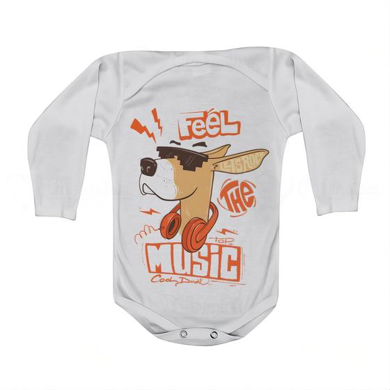 Imagem de Roupa Body Bebê Manga Curta Estampado Cachorro musica