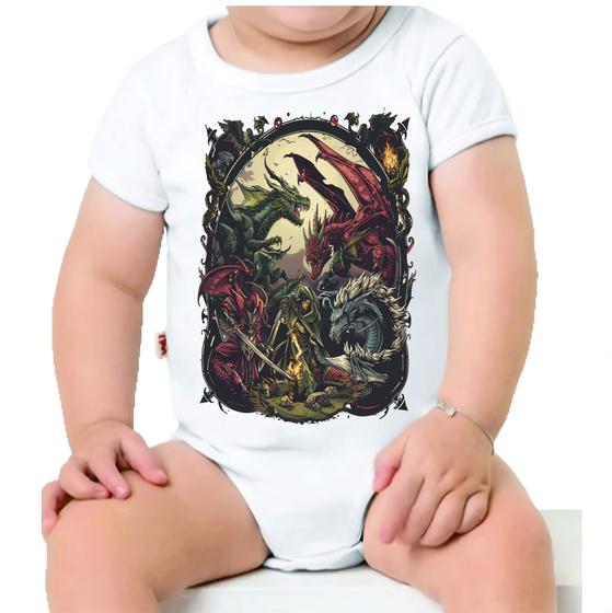 Imagem de Roupa Body Bebê Manga Curta Estampado De Dragões