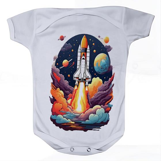 Imagem de Roupa Body Bebê Manga Curta Estampado Foguete Astronauta