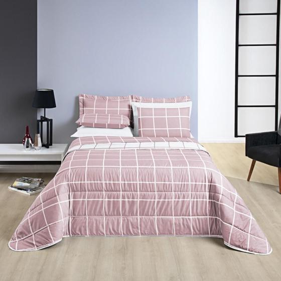 Imagem de Roupa Cama Solteiro Xadrez Moderno Rosa 2 Peças