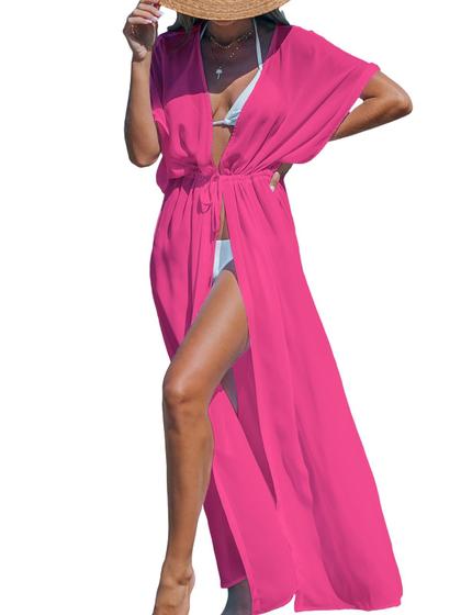 Imagem de Roupa de banho Cover Up CUPSHE Kimono Swimsuit Hot Pink XL