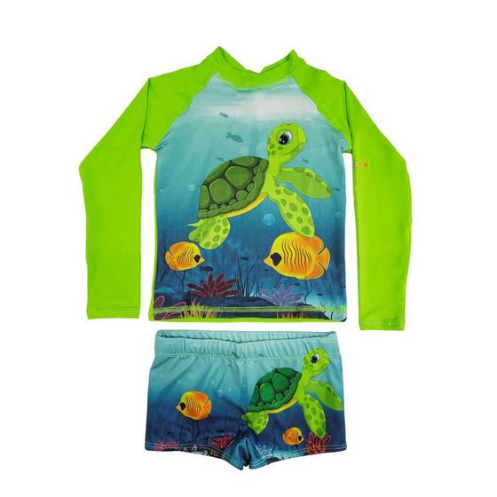 Imagem de Roupa de Banho Infantil Sunga e Camiseta Térmica Proteção Fator UV50+