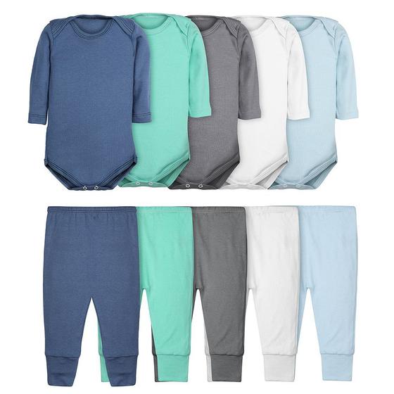 Imagem de Roupa de Bebê Body e Calça Mijão Kit 10 Peças Manga Longa Masculino