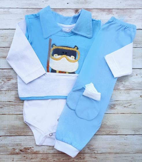 Imagem de Roupa De Bebe Kit 3 Pçs Conjunto Pagão Mijão Recém Nascido