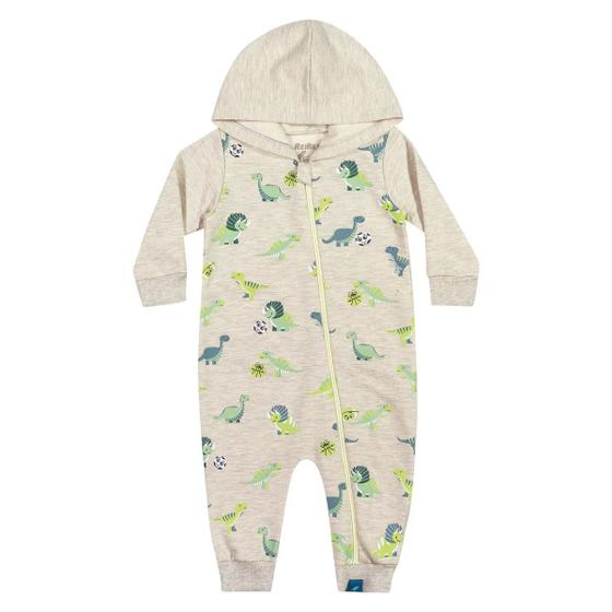 Imagem de Roupa De Bebê Macaquinho Longo Macacão Reirex Estampado Dino Com Capuz Quentinho Macio