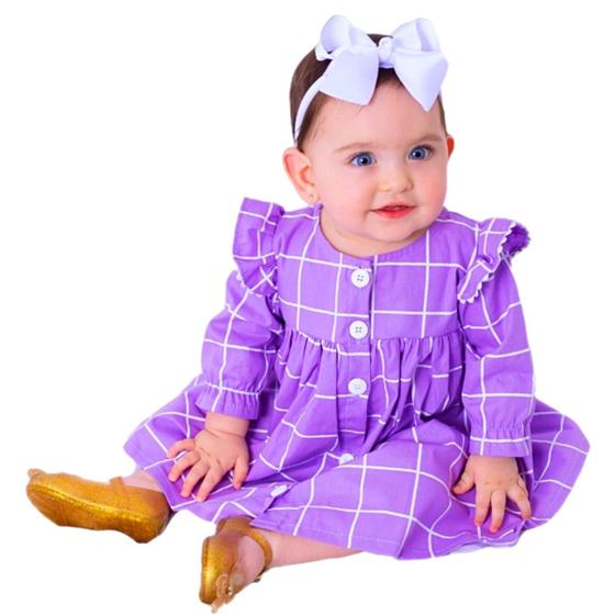 Imagem de Roupa de Bebê Menina Vestido Manga Longa com Tiara 100% Algodão
