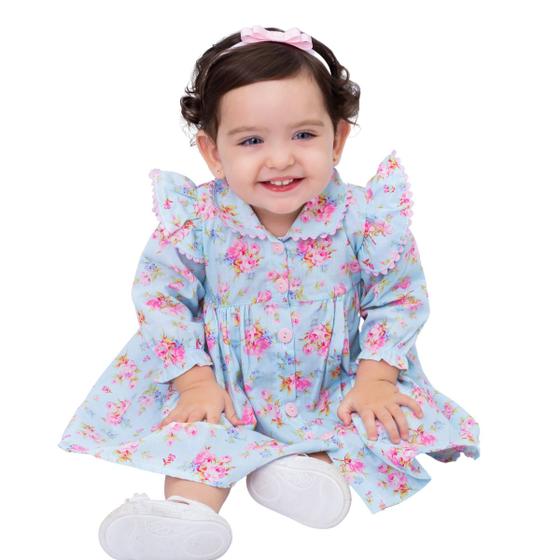 Imagem de Roupa de Bebê Menina Vestido Manga Longa com Tiara 100% Algodão