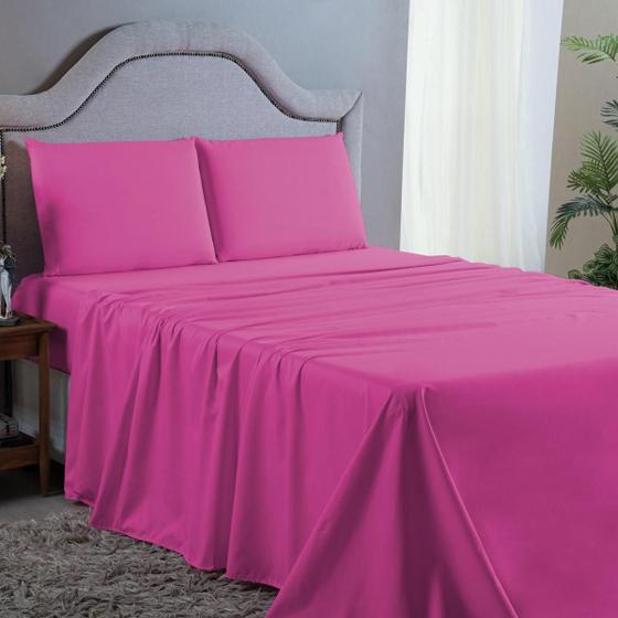 Imagem de Roupa de Cama Casal 4 pç Lençol e Fronhas 400 Fios Pink