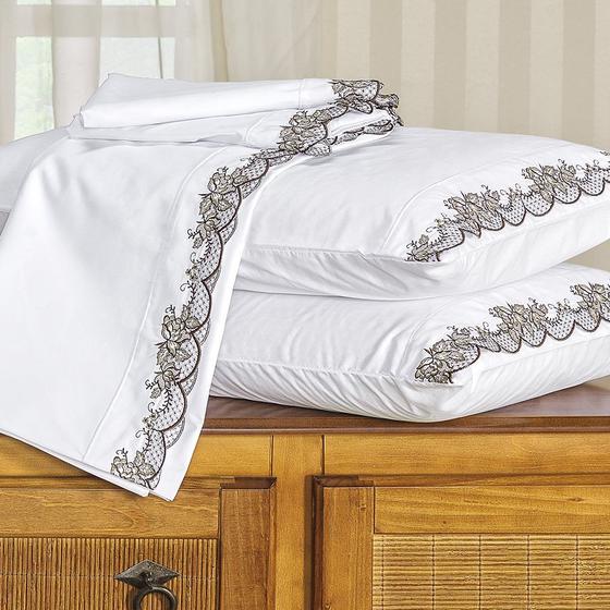 Imagem de Roupa de Cama Casal Queen Kit Mondrean 200 Fios 04 Peças - Branco