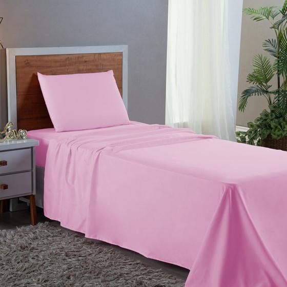 Imagem de Roupa de Cama de Solteiro 3 pç Lençol e Fronha Premium Percal de Microfibra 400 Fios Liso