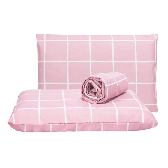 Imagem de Roupa de Cama Jogo de Lençol Casal Padrão 3 Peças Grid Rosa