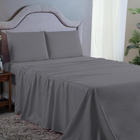 Imagem de Roupa de Cama King 4 pç Premium Percal 400 Fios Cinza