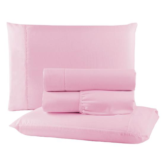 Imagem de Roupa de Cama o Micropercal Rosa King Size 4 Pçs Extra Macio