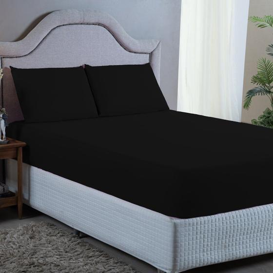 Imagem de Roupa de Cama Queen 3 pç Lençol e Fronhas Premium Percal de Microfibra 400 Fios Liso