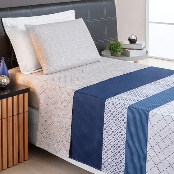 Imagem de Roupa de Cama Solteiro 3 Peças Chicago Azul Macio Premium