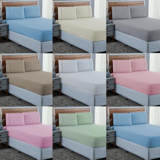 Imagem de Roupa de Cama Solteiro com Elástico Fronha Ponto Palito 2 Peças 300 Fios 100% Algodão