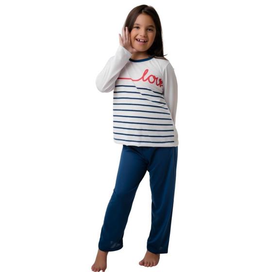 Imagem de Roupa De Dormir Pijama Feminino Juvenil Fechado Longo Estampado Blusa Manga Comprida e Calça