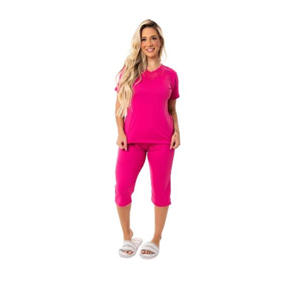 Imagem de Roupa de Dormir Pijama Feminino Suede Liso MangaCurta Pink