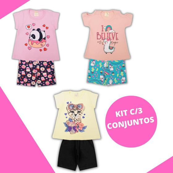 Imagem de Roupa De Menina Kit 3 Conjuntos De Criança Verão Infantil