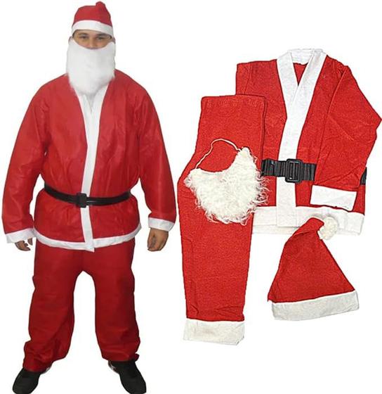 Imagem de Roupa de Papai Noel de Feltro Tamanho Único com Blusão, Calça, Gorro, Cinto e Barba