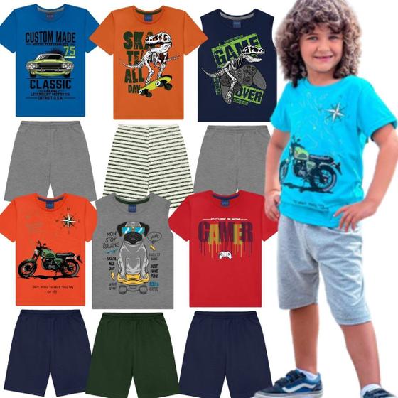 Imagem de Roupa de Verão Infantil Masculina Menino Kit 5 Conjuntos de Camisetas ou Regatas e Bermudas Shorts