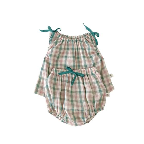 Imagem de Roupa de Verão para Bebê - Conjunto Xadrez 2 Peças (0 a 24 Meses)