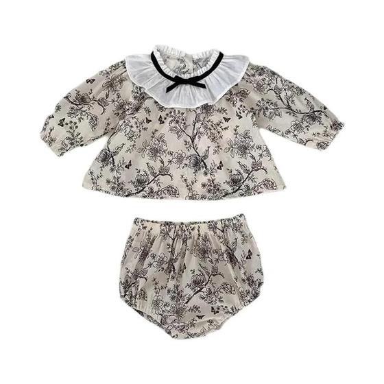 Imagem de Roupa Floral De Verão Para Meninas, Laço, Gola Peter Pan, Camisa, Shorts, Conjunto De Princesa, 2