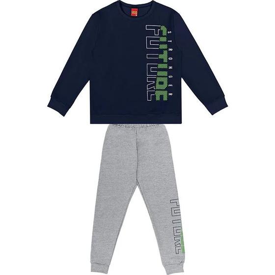 Imagem de Roupa Infantil Casaco Masculino Manga Longa Calça Moletom Estilosa Conjunto Kyly Inverno Quentinho