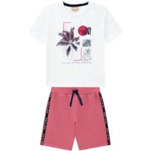 Imagem de Roupa Infantil Conjunto Camiseta Meia Malha e Bermuda Moletom Menino Milon Branco Sun Shine