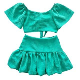 Imagem de Roupa Infantil De Menina Conjunto Feminino Saia Balonê E Cropeed Roupa Kids