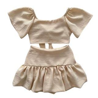 Imagem de Roupa Infantil De Menina Conjunto Feminino Saia Balonê E Cropeed Roupa Kids