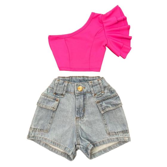 Imagem de Roupa Infantil Feminina Cropped Mula Manca E Short Cargo