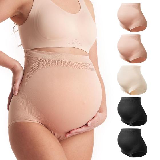 Imagem de Roupa íntima de cintura alta para maternidade Momcozy Pregnancy Support, pacote com 5