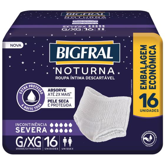 Imagem de Roupa Íntima Descartável Noturna Bigfral - Tamanho G/XG - 16 unidades