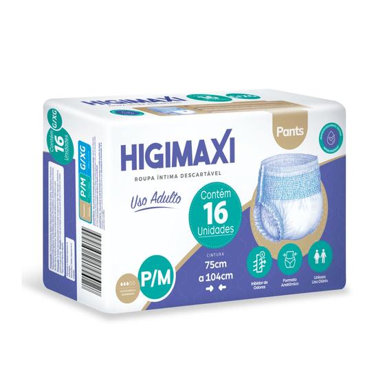 Imagem de Roupa Íntima Geriátrica Confortável Fralda Geriátrica P/m Higimaxi Pants com 16 Unidades